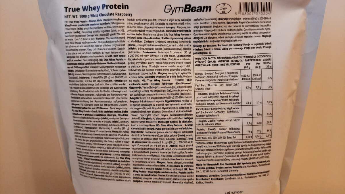 Zloženie True Whey proteínu od GymBeam